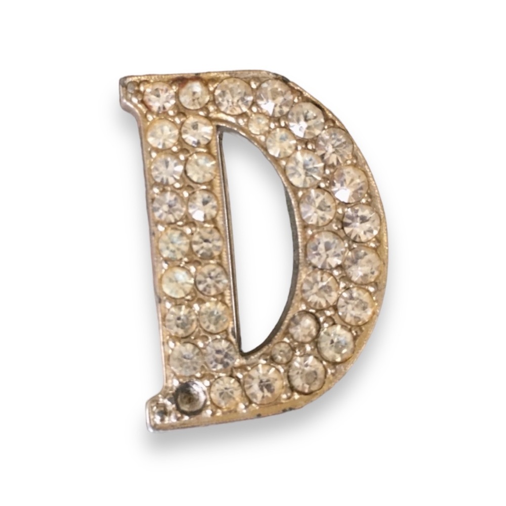 Vintage Rhinestone Letter D Initial Brooch Pin